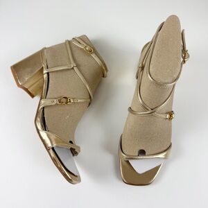 Guess Galeon Strappy Block Heel Sandals Womens 8.5M Gold NEW